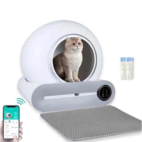 Smart självrengörande kattlåda, appstyrd, rymlig 65L kapacitet,Pad litter bags set
