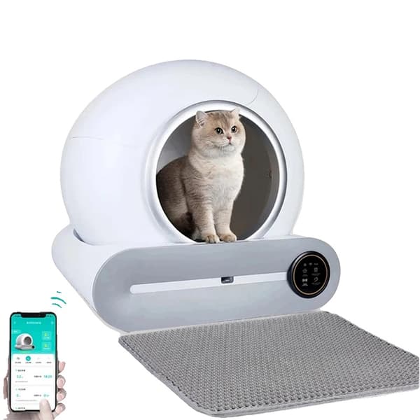 Smart självrengörande kattlåda, appstyrd, rymlig 65L kapacitet,Pad litter bags set