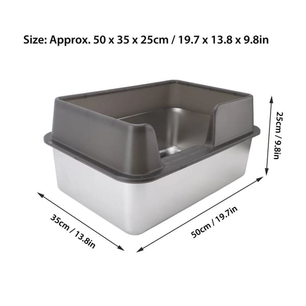 Rostfritt Stål Kattlåda, Stänksäker Design, Höga Väggar,1 styck
