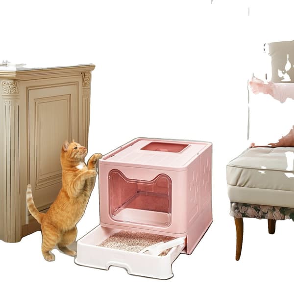 Kattlåda, stor innesluten design, lätt att rengöra, lämplig för katter upp till 10 kg,Rosa, L Kattlåda, stor innesluten design, lätt att rengöra, lämplig för katter upp till 10 kg,Rosa, L