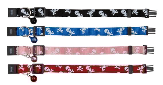 Halsband Katt med Snabblås - Dödskallemotiv, Bjällra