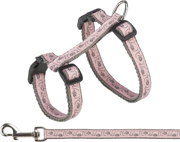 Kattsele + koppel - 27-45 cm/13 mm - 1.20 m Rosa