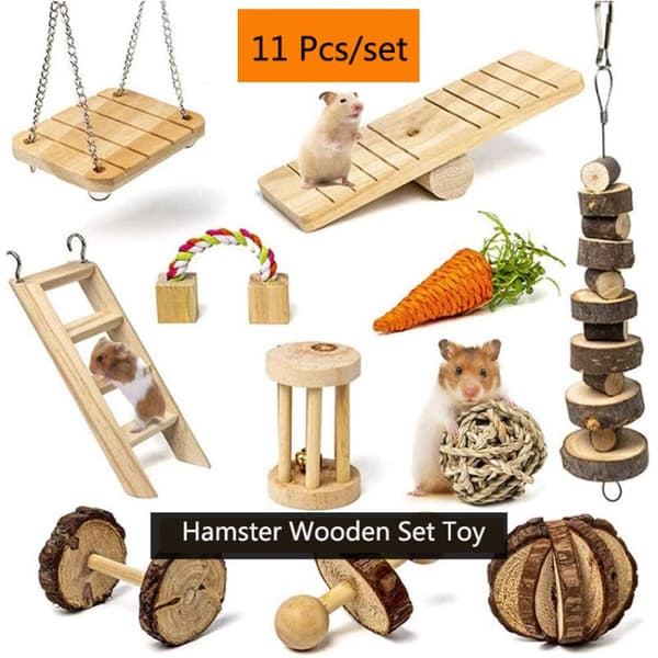 MT0018 Hamster Seesaw Climbing Ladder Gnawing Teeth String Wooden Set Toy(11 PCS/Set)