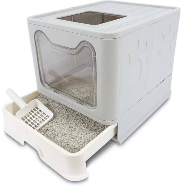Toaletthus - M PETS - SILE TOP - Grå - 51 x 41 x 12,5 cm - Praktisk, avtagbar, utdragbar låda, inklusive skopa