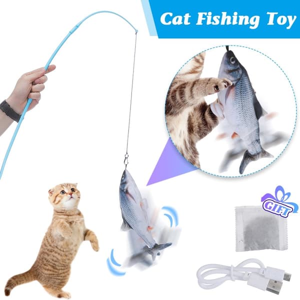 Kattleksak Fiskekatt viftande svans Interaktiv Fiskleksak USB Kattmynta Bomull Mjuk Fiskeleksaker