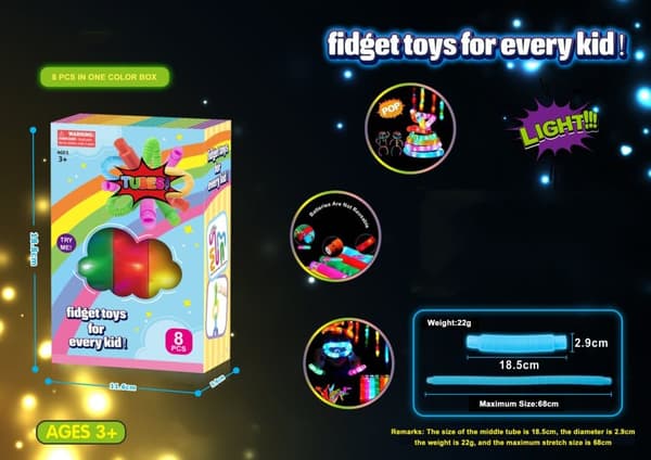 Flash Pop Tube fidget. 8 stk