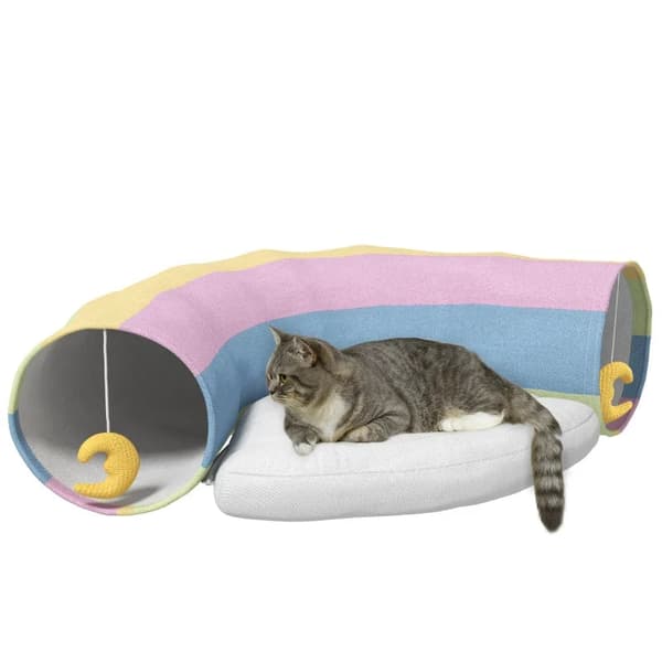 Rootz Cat Tunnel - Kattleksak - 2 leksaker - 1 liggunderlag - Lekfull design - Flerfärgad - 105cm x 65cm x 28cm