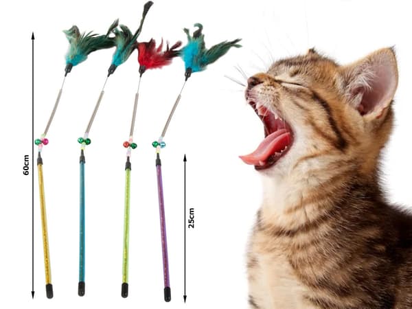 Kattleksak på Pinne - Fjäder & Bjällra - Leksak för Katt