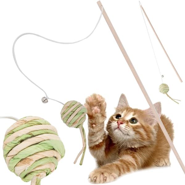Katteleke på Pinne - Ball & Bjelle - Leke for Katter