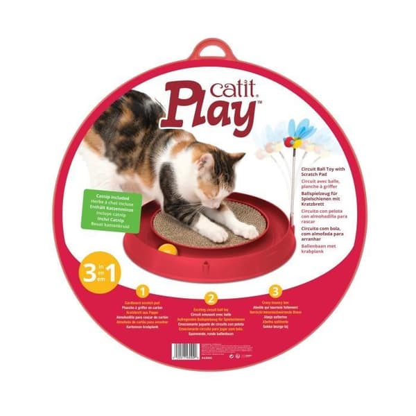 CAT IT-kurs 3 i 1 med boll och klösbräda - Ø 36 cm - Röd - För katter
