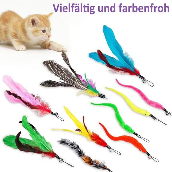 Lollanda Kattleksaksset 12 Delar med Teleskopfiskespö, Fjädrar, Insekter och Klockor, Miljövänlig för Innekatter