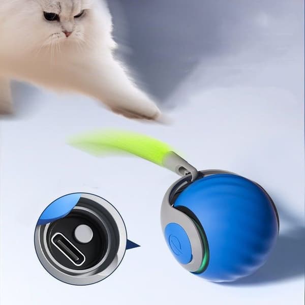 OBOSOE Rolling Ball til kat og hund – Interaktivt elektrisk legetøj med haler, indendørs leg