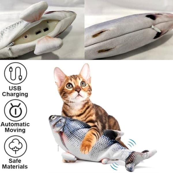 OBOSOE Elektrisk Kattelegetøj - 3D Fisk