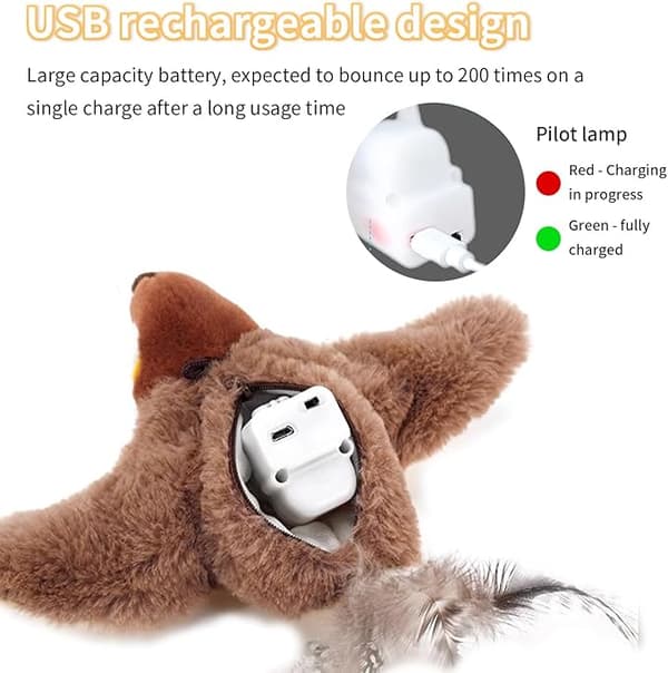 Interaktivt kattelegetøj med fuglebevægelse og katteurt – genopladelig USB
