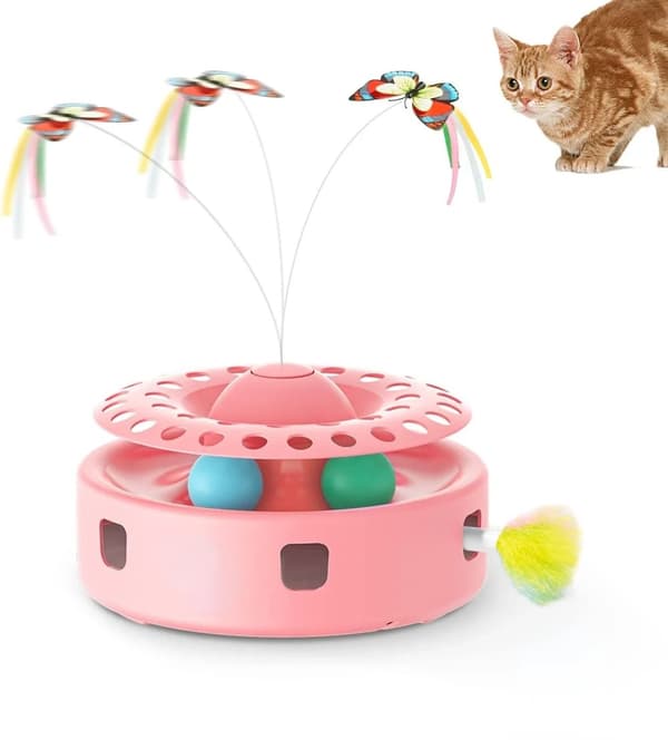 Kattelegetøj, Interaktiv Sommerfugl, Rullende Bolde,pink