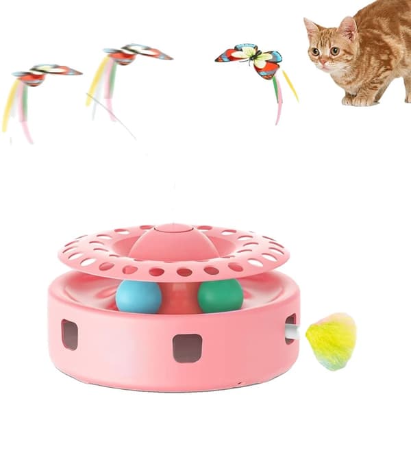 Kattelegetøj, Interaktiv Sommerfugl, Rullende Bolde,pink