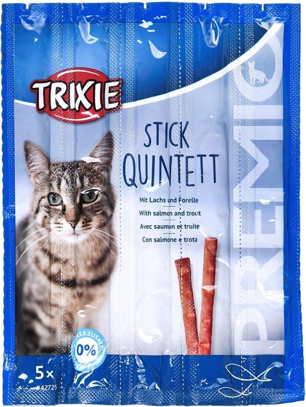 Välipalat Premio Sticks-mustettu lohi taimenen kuivaruoalla-5x5g