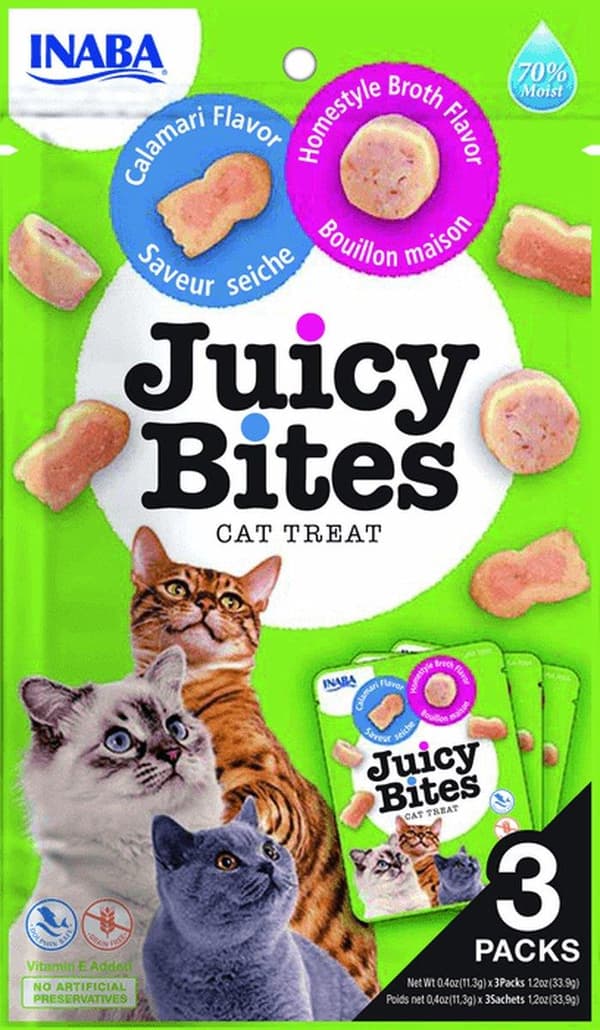 INABA Juicy Bites Homestyle buljong och bläckfisk - kattgodis - 3x11,3 g