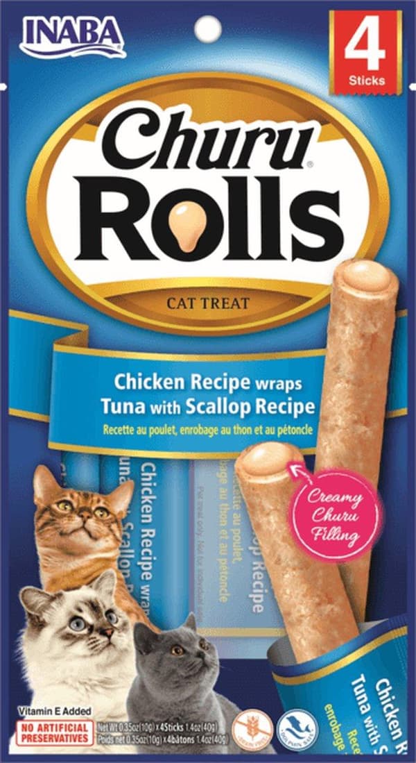 INABA Churu Rolls Chicken recept wraps tonfisk med pilgrimsmussla recept - kattgodis - 4x10 g