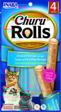 Miniatyrbild 1 av 4: INABA Churu Rolls Chicken recept wraps tonfisk med pilgrimsmussla recept - kattgodis - 4x10 g
