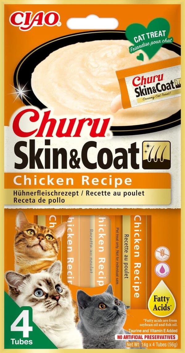 INABA Churu Skin&Coat Kyllingopskrift - kattegodbidder - 4x14 g