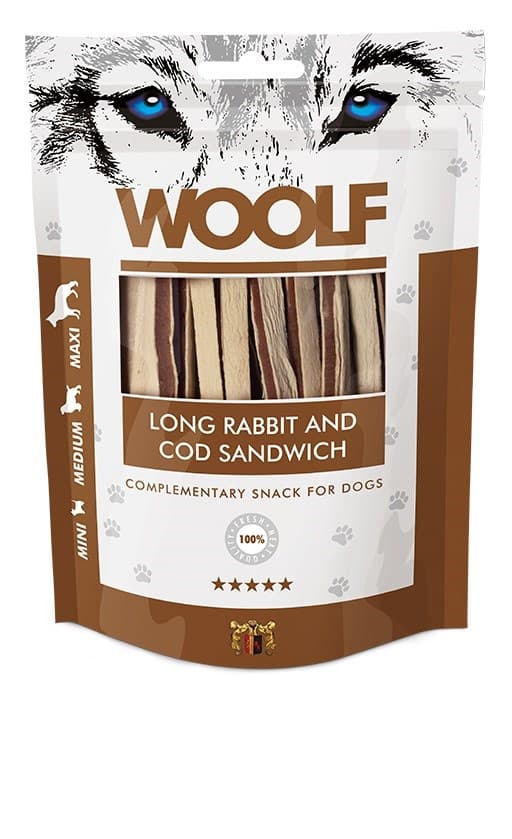 WOOLF Lang torskesandwich - hundegodbidder - 100g