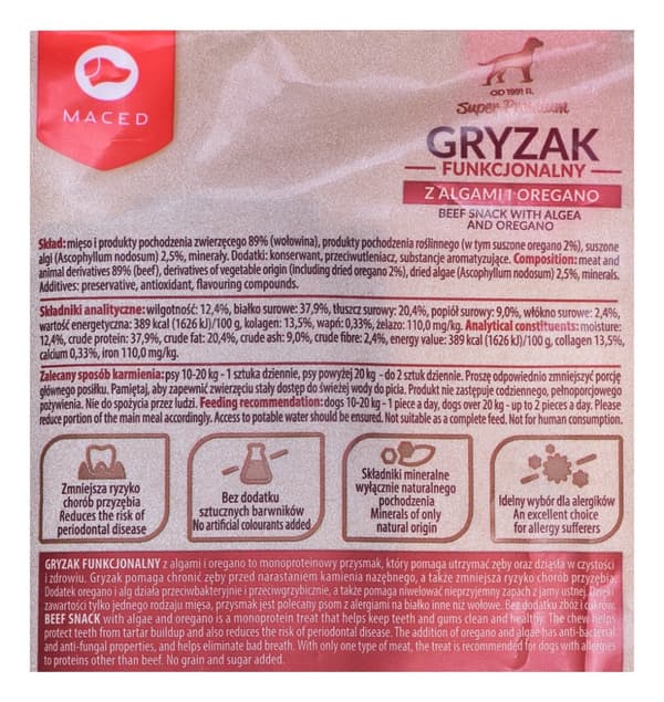 MACED Oksekødssnack med alger og oregano - tyggegummi til hund - 100g
