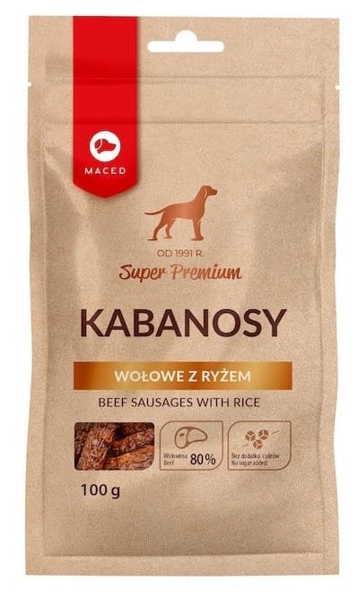 MACED Oksekødspølser med ris - Hundegodbidder - 100g