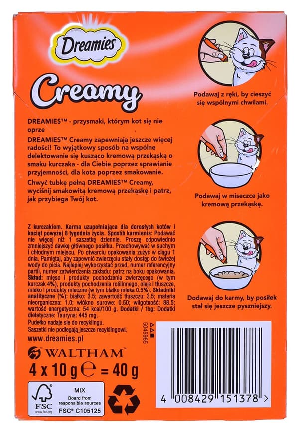 DREAMIES Krämig Kyckling - kattgodis - 4x10 g