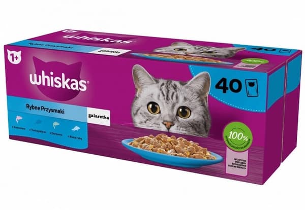WHISKAS Fish Favorites i gelé - vådfoder til katte - 40x85 g