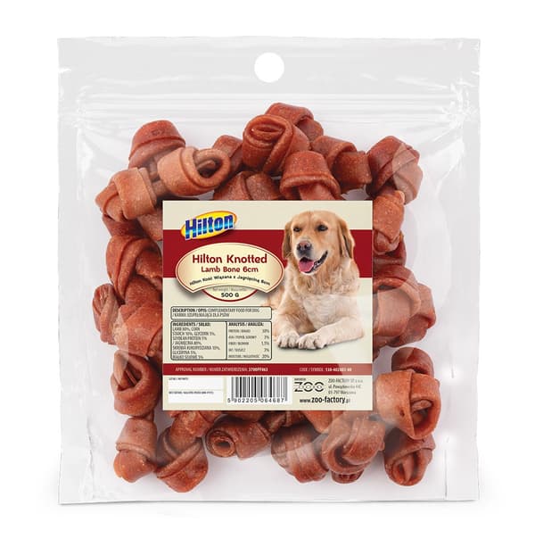 HILTON Knutet Lammben 6 cm - tuggben för hundar - 500 g