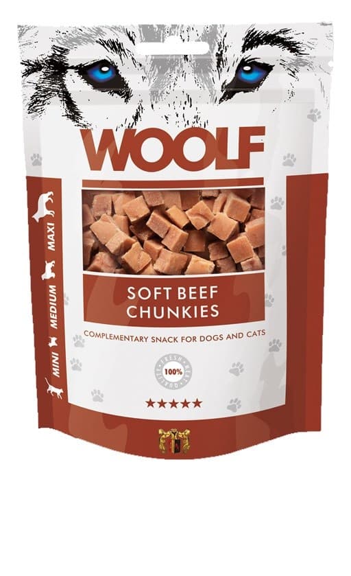 WOOLF Pehmeät naudanlihapalat - koiran ja kissan herkku - 100 g