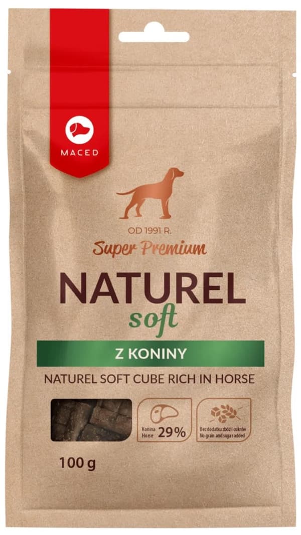 MACED Naturel blød terning rig på heste - Hundegodbidder - 100g
