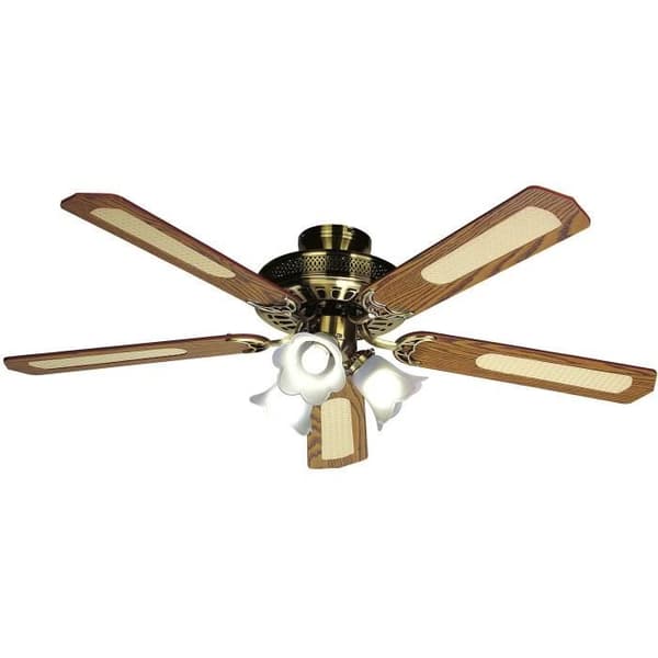 FARELEK - BALEARES Ø 132 cm - Vändbar takfläkt, 5 valnöt- / burkblad + belysning 3 tulpaner 60 watt E27 - 112470