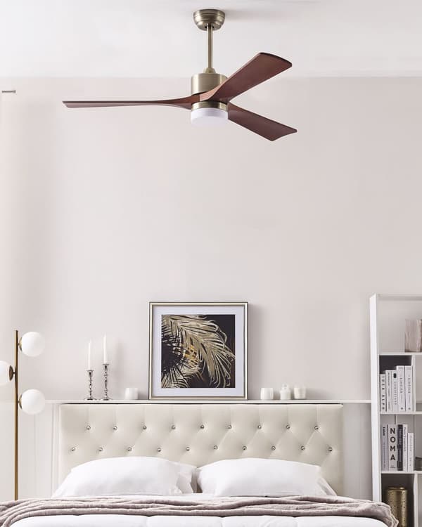 Loftsventilator Messing Jern og Massiv Mørkt Træ 130 x 54 cm Blade Fjernbetjening Støjsvag Lys Timer Moderne Soveværelse Stue Indretning