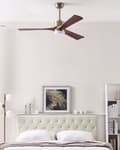 Miniatyrbillede 4 af 9: Loftsventilator Messing Jern og Massiv Mørkt Træ 130 x 54 cm Blade Fjernbetjening Støjsvag Lys Timer Moderne Soveværelse Stue Indretning