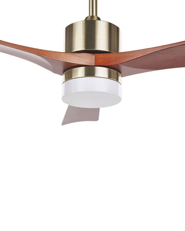 Loftsventilator Messing Jern og Massiv Mørkt Træ 130 x 54 cm Blade Fjernbetjening Støjsvag Lys Timer Moderne Soveværelse Stue Indretning