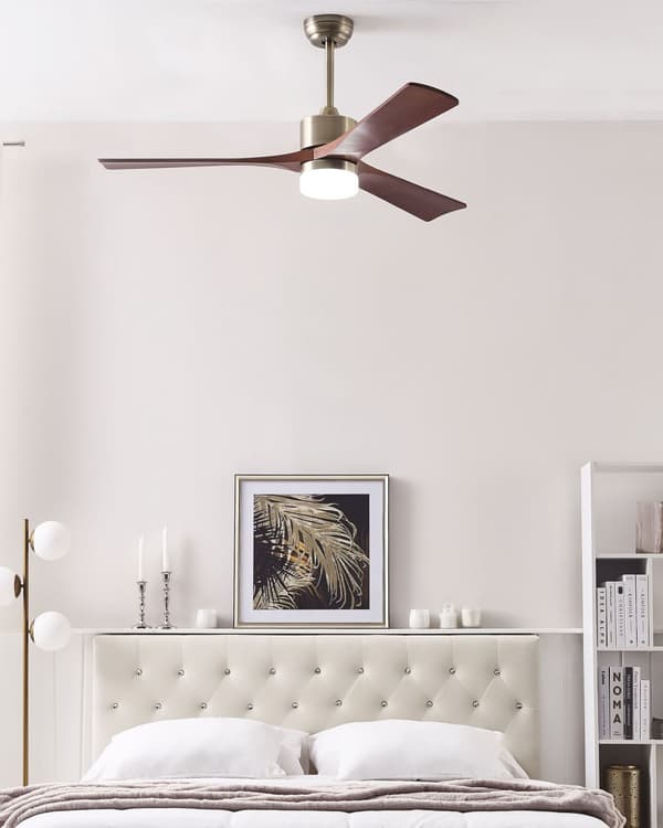 Loftsventilator Messing Jern og Massiv Mørkt Træ 130 x 54 cm Blade Fjernbetjening Støjsvag Lys Timer Moderne Soveværelse Stue Indretning