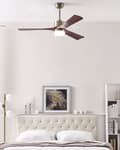 Miniatyrbillede 2 af 9: Loftsventilator Messing Jern og Massiv Mørkt Træ 130 x 54 cm Blade Fjernbetjening Støjsvag Lys Timer Moderne Soveværelse Stue Indretning