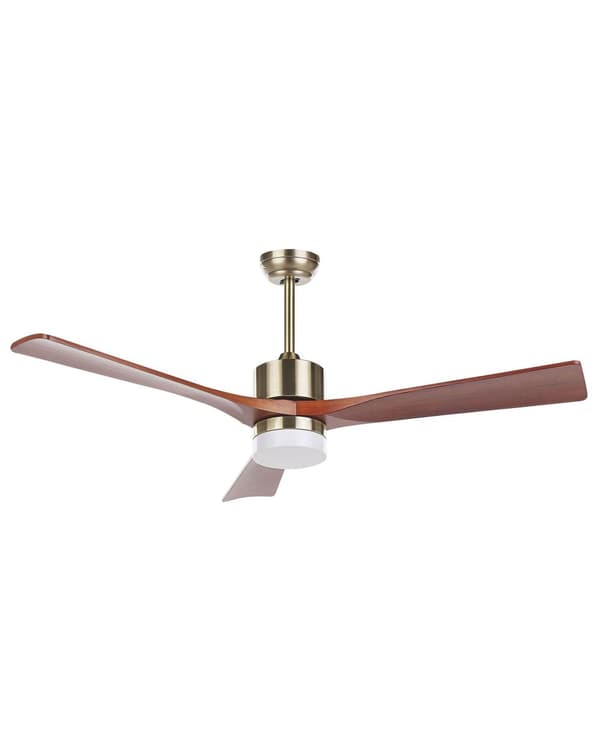 Loftsventilator Messing Jern og Massiv Mørkt Træ 130 x 54 cm Blade Fjernbetjening Støjsvag Lys Timer Moderne Soveværelse Stue Indretning