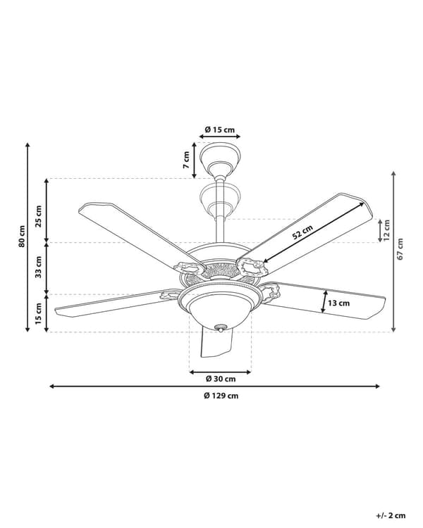 Traditionel loftsventilator med lys guld og mørkt træ, metal 5 blade fjernbetjening