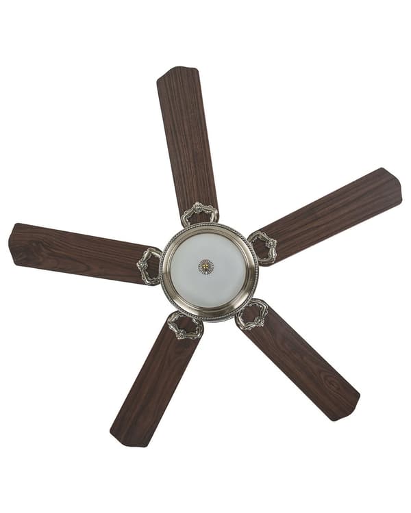 Traditionel loftsventilator med lys guld og mørkt træ, metal 5 blade fjernbetjening