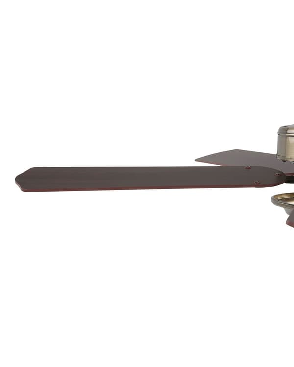 Traditionel loftsventilator med lys guld og mørkt træ, metal 5 blade fjernbetjening