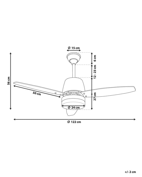Loftventilator Hvid og Sølv Metal ø 122 x 56 cm 3 Blade Dekorativ Ventilator med Lys og Fjernbetjening Justerbare Højde Hængelampe