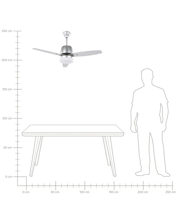 Loftventilator Hvid og Sølv Metal ø 122 x 56 cm 3 Blade Dekorativ Ventilator med Lys og Fjernbetjening Justerbare Højde Hængelampe