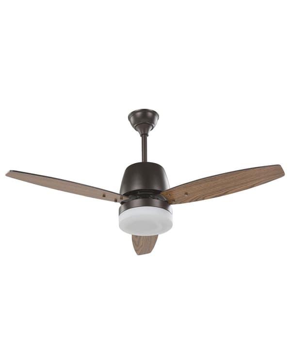 Loftventilator Mørkt Træ Sort Metal ø 122 x 56 cm 3 Blade Dekorativ Ventilator med Lys og Fjernbetjening Justerbare Højde Hængelampe