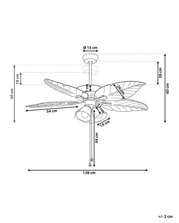 Loftventilator Sølv Metal Lyst Træ og Glas ø 128 x 60 cm Dekorativ Ventilator med Fjernbetjening Blad Formede Vendbare Blade Retro Design
