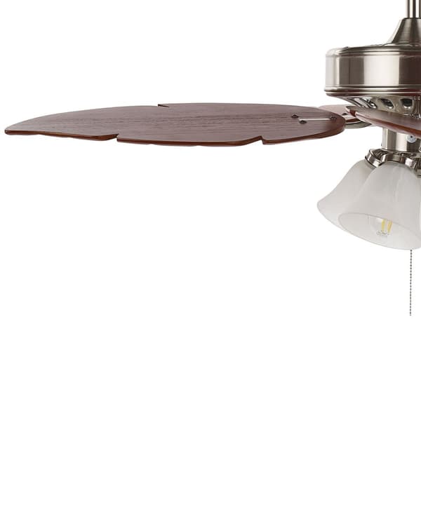 Loftventilator Sølv Metal Lyst Træ og Glas ø 128 x 60 cm Dekorativ Ventilator med Fjernbetjening Blad Formede Vendbare Blade Retro Design
