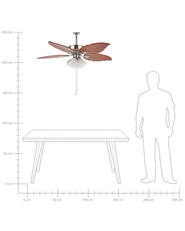 Loftventilator Sølv Metal Lyst Træ og Glas ø 128 x 60 cm Dekorativ Ventilator med Fjernbetjening Blad Formede Vendbare Blade Retro Design
