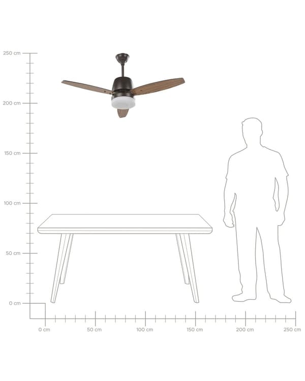 Takvifte med lys Svart og mørkt treverk Metall 3 vinger Moderne design Fjernkontroll